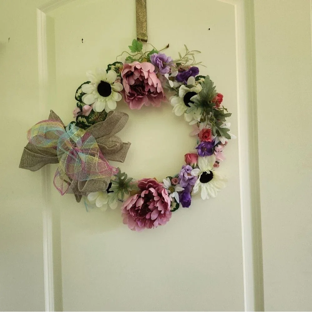 Hand Crafted Floral Wreath Artificial Summer Door Wall Decoration Peony Daisy